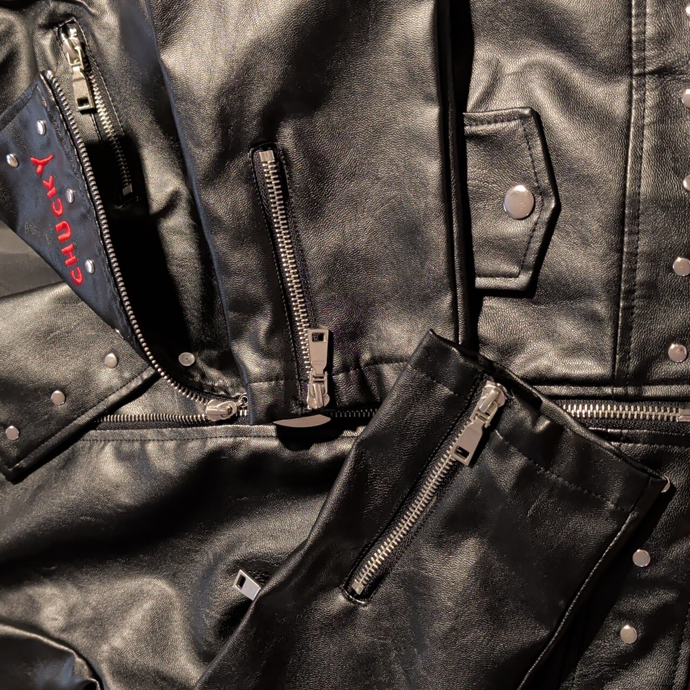 Chucky Tiffany Black Faux Leather Jacket Size Medium - Picture 7 of 10